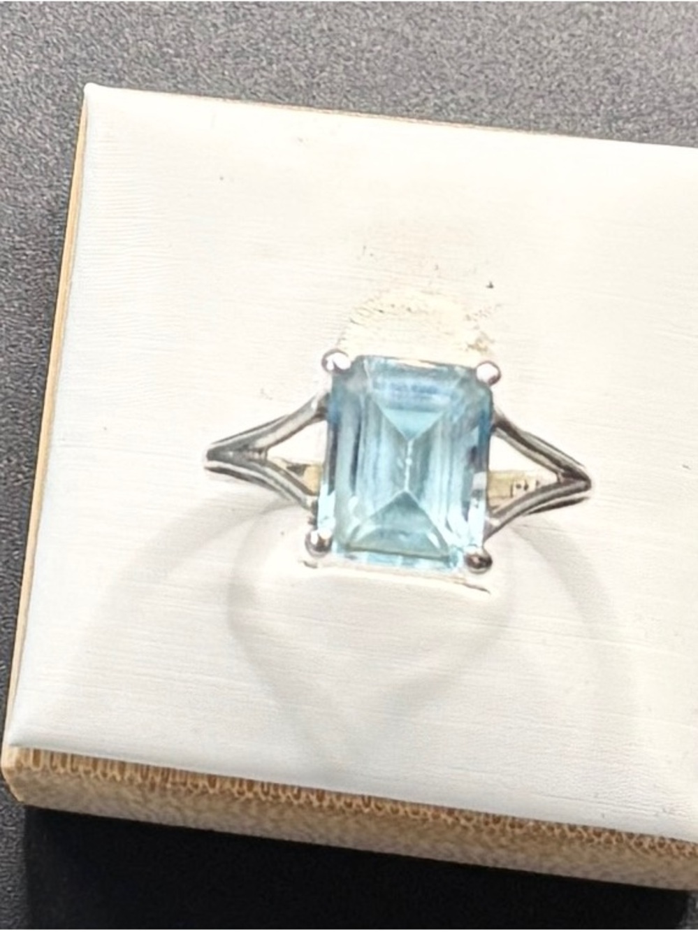 Sterling Silver Blue Topez Gemstone Ring - Elegant Aqua Square Cut